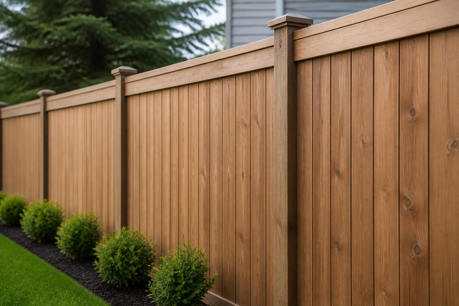 Newly installed backyard fence with clean straight lines.